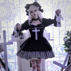 Gothic dark halloween thick velvet fake two lolita autumn and winter models