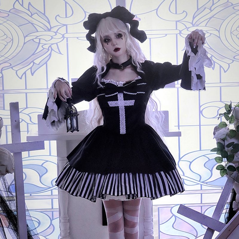 Gothic dark halloween thick velvet fake two lolita autumn and winter models