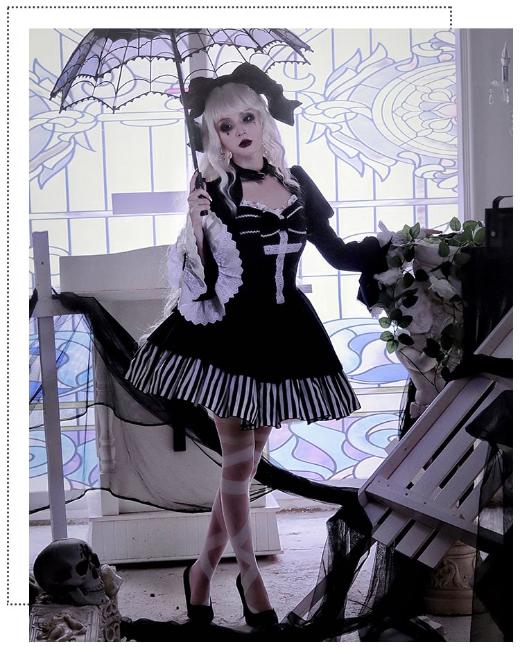Gothic dark halloween thick velvet fake two lolita autumn and winter models
