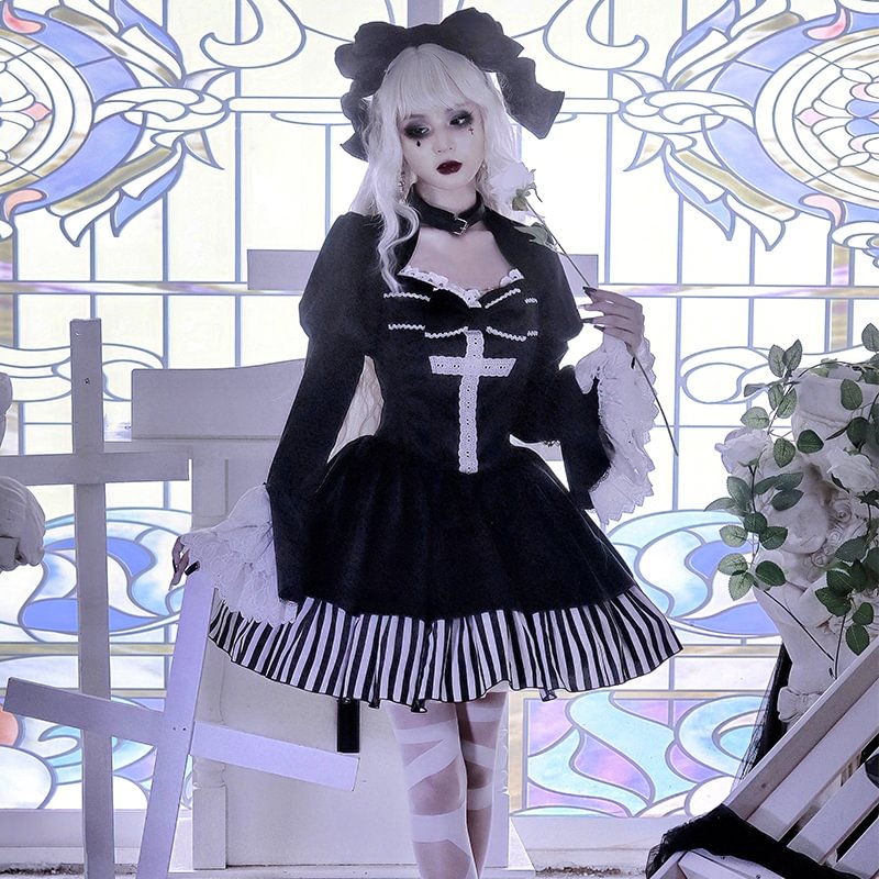 Gothic dark halloween thick velvet fake two lolita autumn and winter models