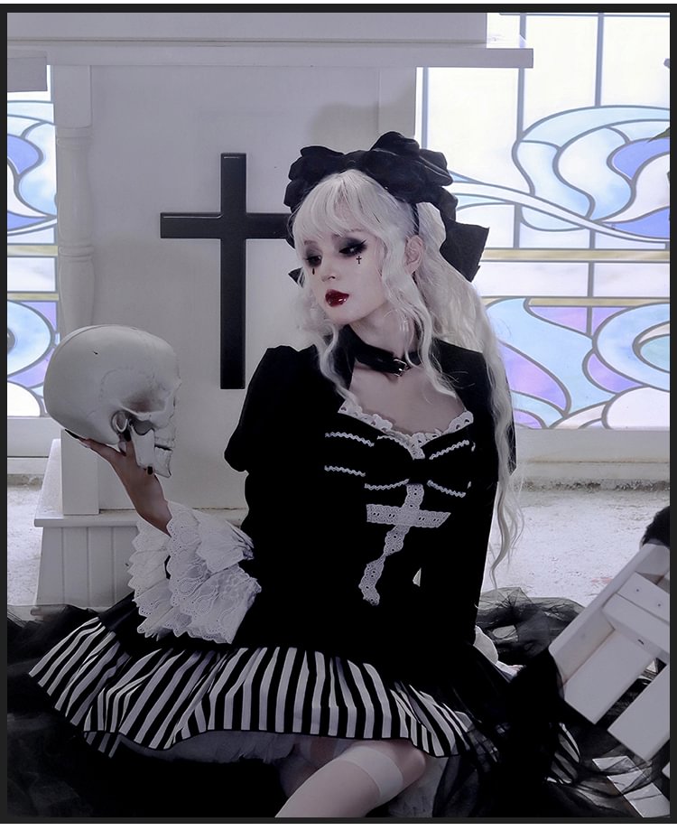 Gothic dark halloween thick velvet fake two lolita autumn and winter models