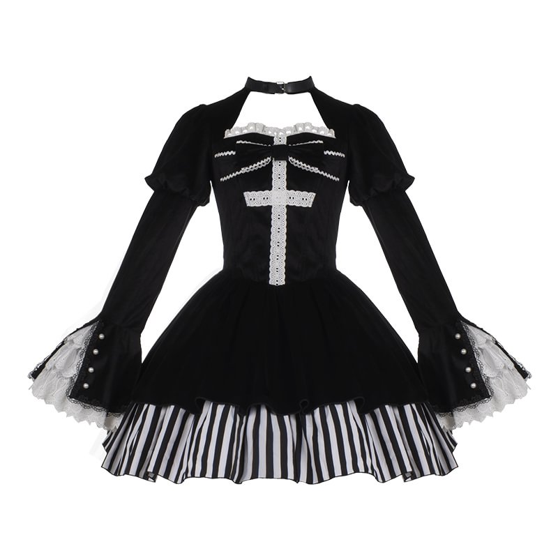 Gothic dark halloween thick velvet fake two lolita autumn and winter models
