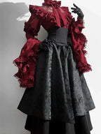Gothic Lolita Christmas Clothing Black and Red Goth Long Dress Shirt Sleeve Skirt OP
