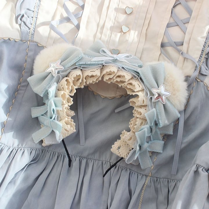 Lolita Hair Accessories Gray-blue Gorgeous Bear Ear Headband Haze KC