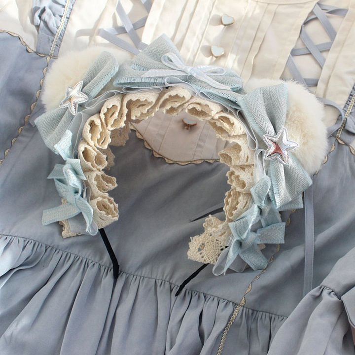 Lolita Hair Accessories Gray-blue Gorgeous Bear Ear Headband Haze KC