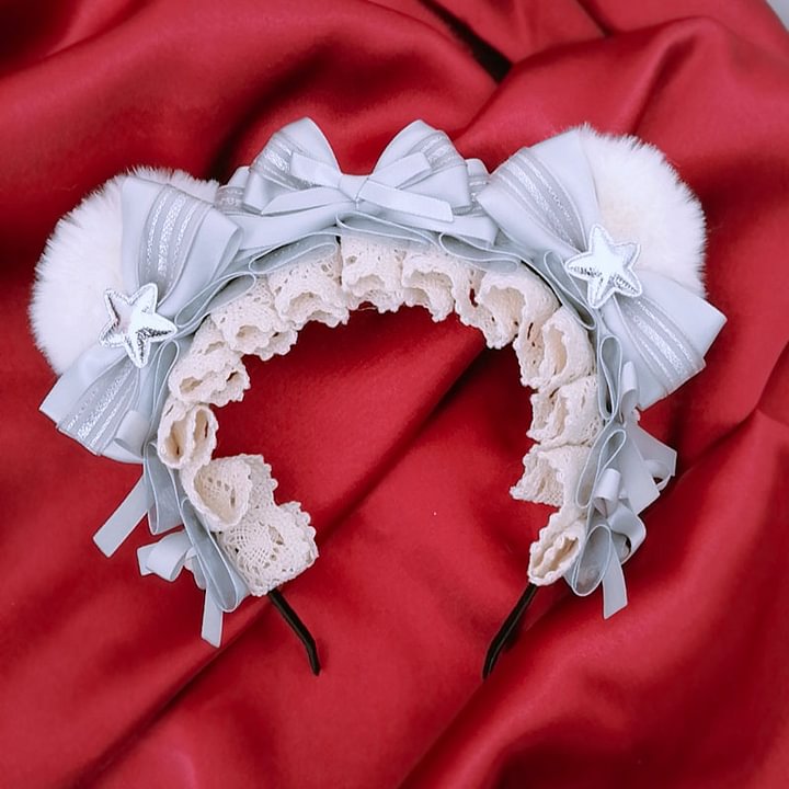 Lolita Hair Accessories Gray-blue Gorgeous Bear Ear Headband Haze KC