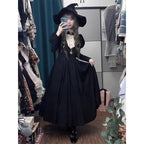 Gothic Lolita Black Diablo Long Bubble Sleeve Autumn Winter for Halloween