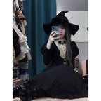 Gothic Lolita Black Diablo Long Bubble Sleeve Autumn Winter for Halloween