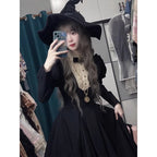 Gothic Lolita Black Diablo Long Bubble Sleeve Autumn Winter for Halloween