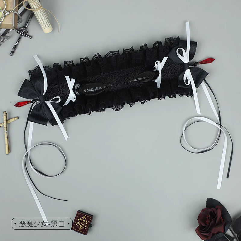 This gothic Lolita horn headband is crafted for a dramatic and elegant Halloween look. Designed with dark tones and ornate details, it combines Lolita sweetness with gothic mystery. The horn design adds playful fantasy, while its versatile style makes it suitable for cosplay, themed parties, or daily Lolita fashion. A striking accessory to complete any dark, enchanting outfit.