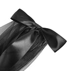 This short gothic bride veil is designed for a mysterious and dramatic Halloween style. Featuring a large bow with flowing ribbons, it blends vintage elegance with dark fantasy. The veil creates a ghostly yet stylish look, perfect for cosplay, themed parties, or photo shoots. A striking accessory that transforms any outfit into a hauntingly beautiful statement.