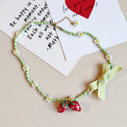 Handmade Cherry Bow Bead String Necklace Clavicle Chain Sweet Japanese Korean Japanese White Red Christmas