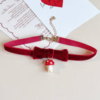 Handmade Cherry Bow Bead String Necklace Clavicle Chain Sweet Japanese Korean Japanese White Red Christmas