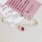 Handmade Cherry Bow Bead String Necklace Clavicle Chain Sweet Japanese Korean Japanese White Red Christmas