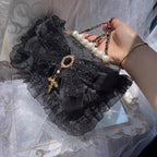 Handmade Gothic Dark Black Lolita Bag Elegant Lace One Shoulder Handheld Crossbody Lolita Bag