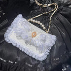 Handmade Gothic Dark Black Lolita Bag Elegant Lace One Shoulder Handheld Crossbody Lolita Bag