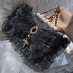 Handmade Gothic Dark Black Lolita Bag Elegant Lace One Shoulder Handheld Crossbody Lolita Bag