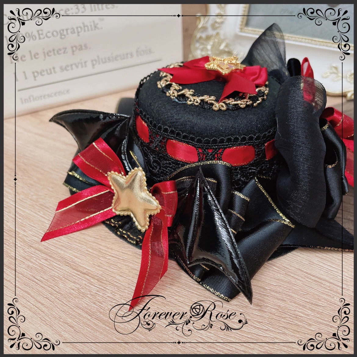 The Eternal Rose handmade accessory set combines playful bunny ears with a charming mini top hat hair clip, crafted for a whimsical Lolita look. Designed with gothic elegance and festive Halloween flair, it balances sweetness with dramatic fantasy. Perfect for cosplay, themed parties, or photo shoots, this set offers versatile styling that enhances Lolita fashion with originality and charm.