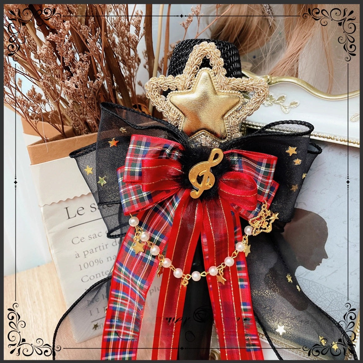 The Eternal Rose handmade accessory set combines playful bunny ears with a charming mini top hat hair clip, crafted for a whimsical Lolita look. Designed with gothic elegance and festive Halloween flair, it balances sweetness with dramatic fantasy. Perfect for cosplay, themed parties, or photo shoots, this set offers versatile styling that enhances Lolita fashion with originality and charm.