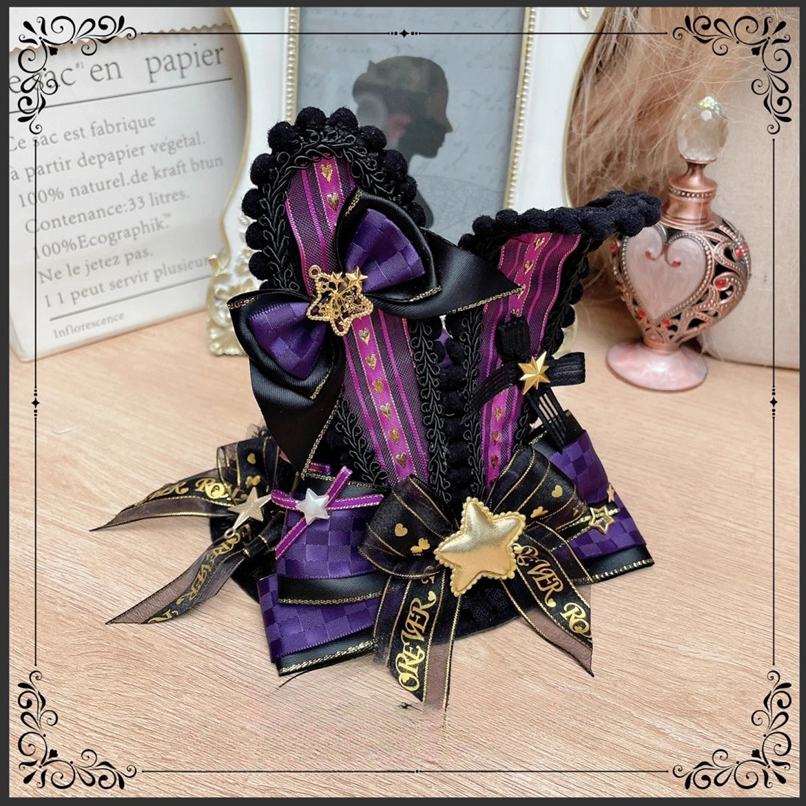 The Eternal Rose handmade accessory set combines playful bunny ears with a charming mini top hat hair clip, crafted for a whimsical Lolita look. Designed with gothic elegance and festive Halloween flair, it balances sweetness with dramatic fantasy. Perfect for cosplay, themed parties, or photo shoots, this set offers versatile styling that enhances Lolita fashion with originality and charm.