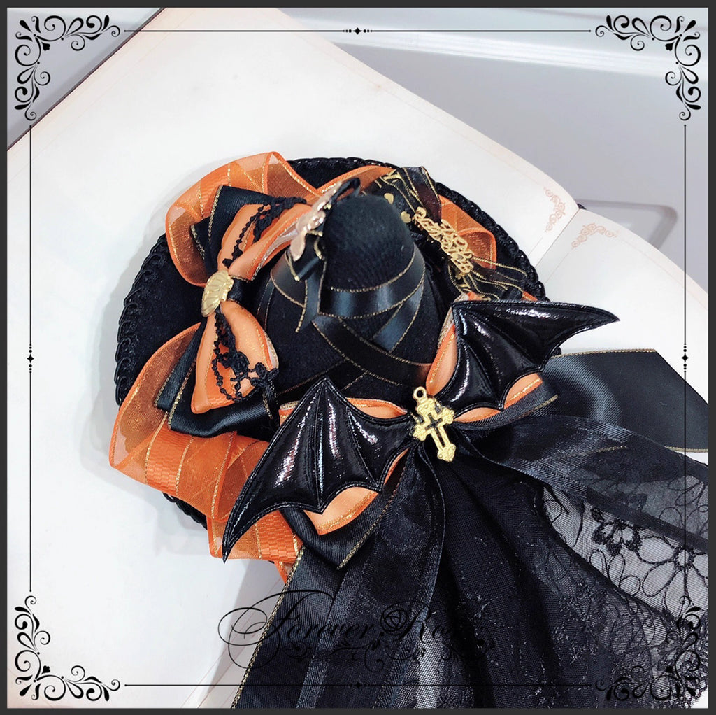The Eternal Rose handmade accessory set combines playful bunny ears with a charming mini top hat hair clip, crafted for a whimsical Lolita look. Designed with gothic elegance and festive Halloween flair, it balances sweetness with dramatic fantasy. Perfect for cosplay, themed parties, or photo shoots, this set offers versatile styling that enhances Lolita fashion with originality and charm.