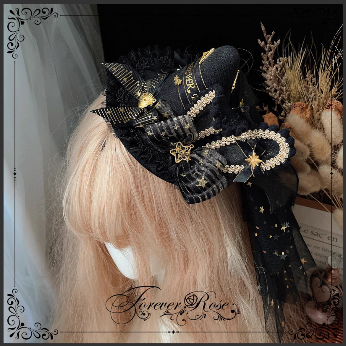 The Eternal Rose handmade accessory set combines playful bunny ears with a charming mini top hat hair clip, crafted for a whimsical Lolita look. Designed with gothic elegance and festive Halloween flair, it balances sweetness with dramatic fantasy. Perfect for cosplay, themed parties, or photo shoots, this set offers versatile styling that enhances Lolita fashion with originality and charm.