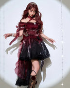 Hime Loita Red Black Romantic Irregular Gradient Ball Gown Dress with Bowknot Tailing Party Daily