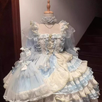 Hime Lolita Tea Party Fashion Blue Flower Princess Spring and Autumn High-end Dress Jumper Skirt