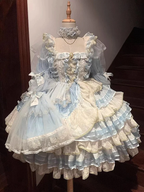Hime Lolita Tea Party Fashion Blue Flower Princess Spring and Autumn High-end Dress Jumper Skirt