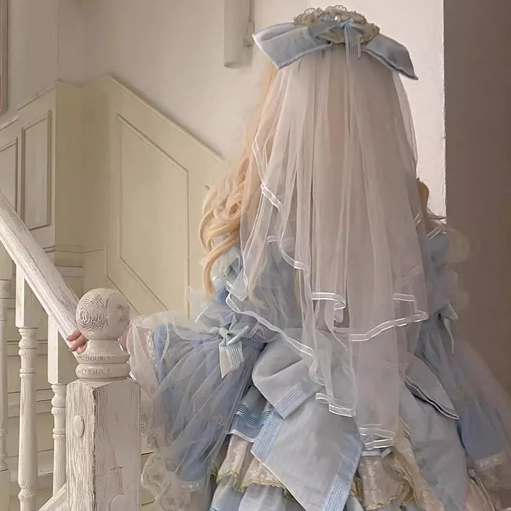 Hime Lolita Tea Party Fashion Blue Flower Princess Spring and Autumn High-end Dress Jumper Skirt