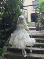 Hime Lolita Blue Pink Wedding Bridal Organza Outfit Elegant Camellia Princess Dress