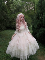 Hime Lolita Blue Pink Wedding Bridal Organza Outfit Elegant Camellia Princess Dress
