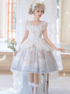 Hime Lolita Blue White Swan Motif Dress Short Sleeve one-piece Dress Lolita Clothes