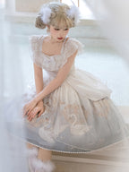 Hime Lolita Blue White Swan Motif Dress Short Sleeve one-piece Dress Lolita Clothes