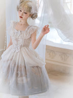 Hime Lolita Blue White Swan Motif Dress Short Sleeve one-piece Dress Lolita Clothes