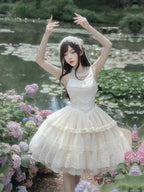 Hime Lolita Classic Dream Big Swing Gauze Skirt Op/jsk Lolita Skirt White Wedding Dress