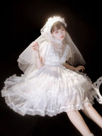 Hime Lolita Elegant White Wedding Lace Flower Dress Gorgeous Affordable Cabbage Daily