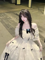 Hime Lolita Elegant Ivory Bow Princess Prom Wedding Graduation Ceremony Dress