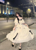 Hime Lolita Elegant Ivory Bow Princess Prom Wedding Graduation Ceremony Dress