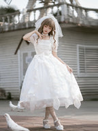 Hime Lolita Elegant White Sweet Wedding Dress Fairy Short Sleeve Lolita Dress Princess Gorgeous