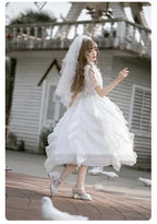 Hime Lolita Elegant White Sweet Wedding Dress Fairy Short Sleeve Lolita Dress Princess Gorgeous