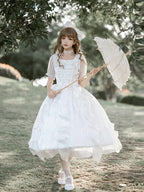 Hime Lolita Elegant White Sweet Wedding Dress Fairy Short Sleeve Lolita Dress Princess Gorgeous