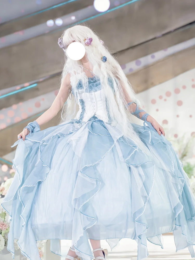 Hime Lolita Flower God Flower Marriage Blue Princess Dress Bar Mitzvah Party One Piece Graduation Ceremony