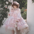 Hime Lolita Tea Party Fashion Flower Gorgeous Full Set Pink Short-sleeved Lace Princess Dress Op