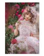 Hime Lolita Tea Party Fashion Flower Gorgeous Full Set Pink Short-sleeved Lace Princess Dress Op