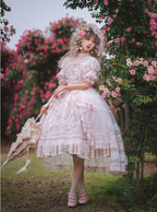 Hime Lolita Tea Party Fashion Flower Gorgeous Full Set Pink Short-sleeved Lace Princess Dress Op