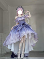 Hime Lolita Lavender Purple Lace Ruffle Bowknot Irregular Princess Lolita Dress