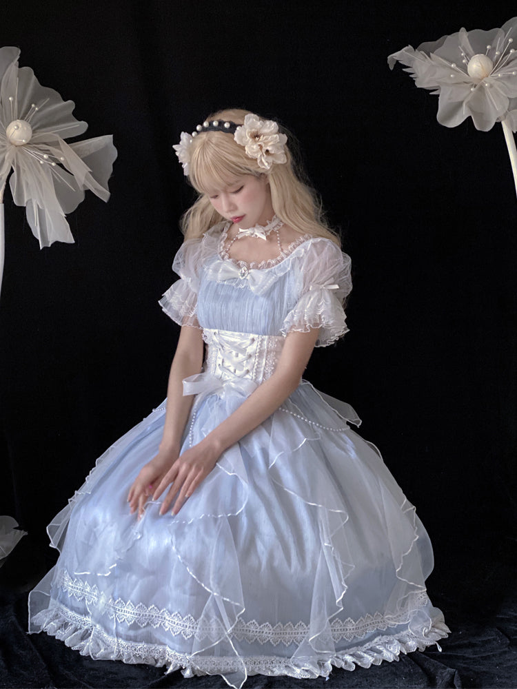 Hime Lolita Light Blue Sheer Tulle Dress One- piece Dress Lolita Clothing