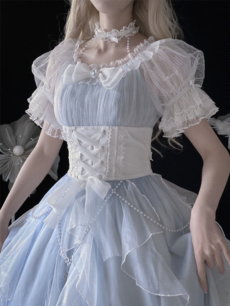 Hime Lolita Light Blue Sheer Tulle Dress One- piece Dress Lolita Clothing