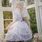 Hime Lolita Light Purple Iris Elegant Lolita Dress Lace Court Style Princess Dress Veil